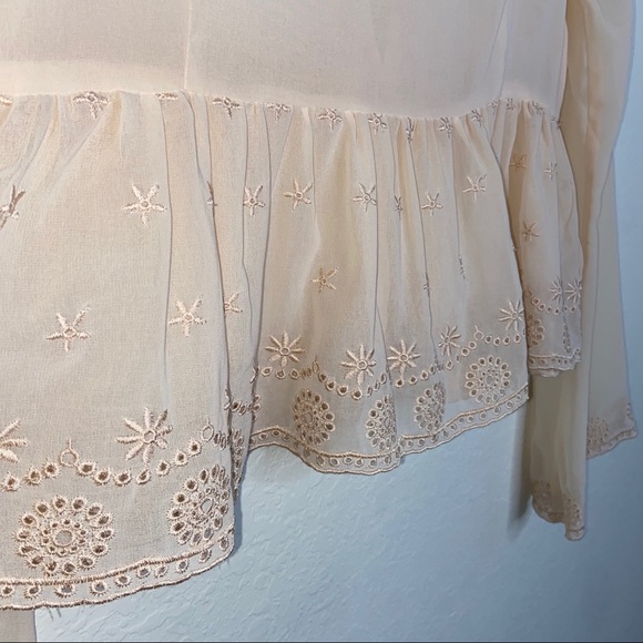 Forever 21 Embroidered Cream Sheer Long Sleeve Top - Picture 7 of 8